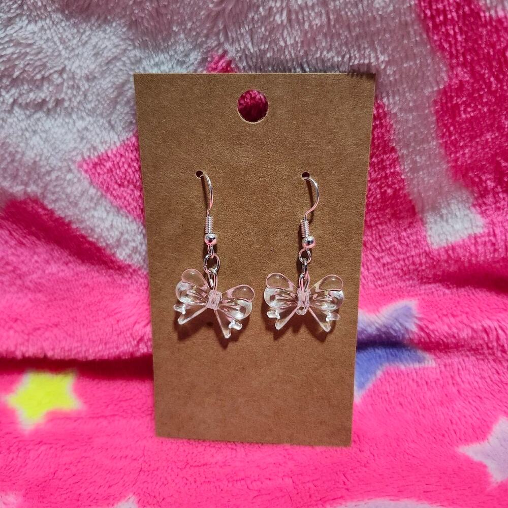 Clear Bow Silver Drop/Dangle Earrings